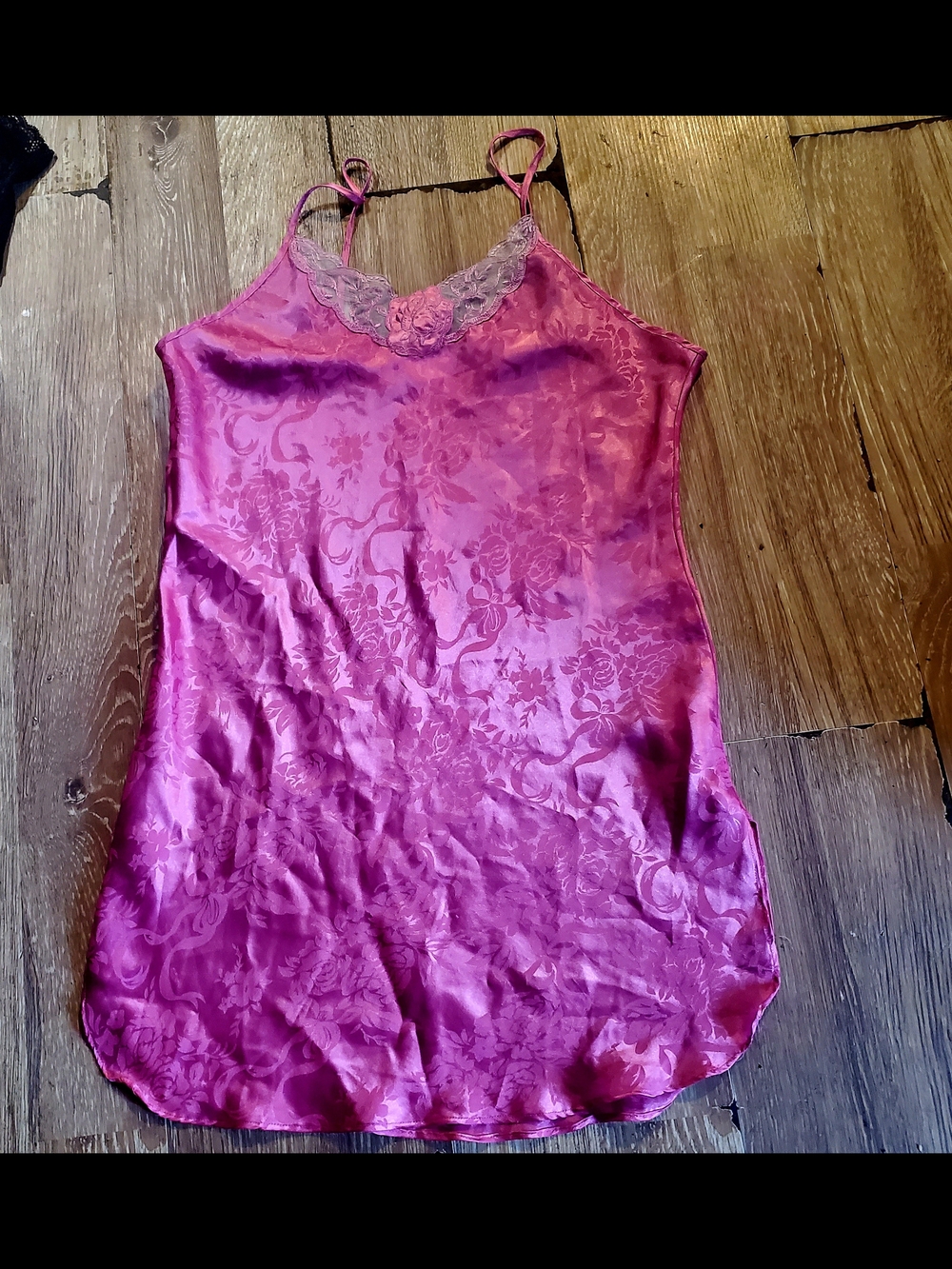 Vintage Inner Most Satin Floral Slip Dress w. Side Slits - Pink